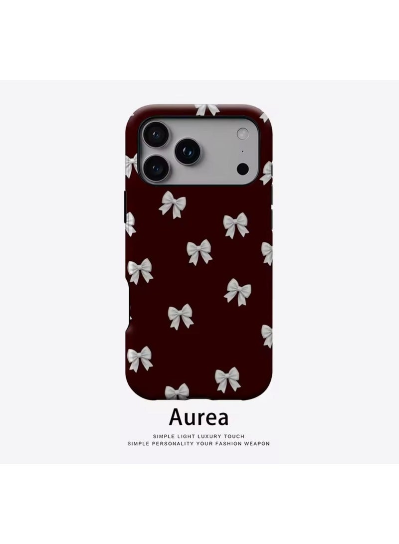 Potdemiel iPhone 17 Pro Max Elegant White Bows on Burgundy Magnetic Phone Case - Image 1